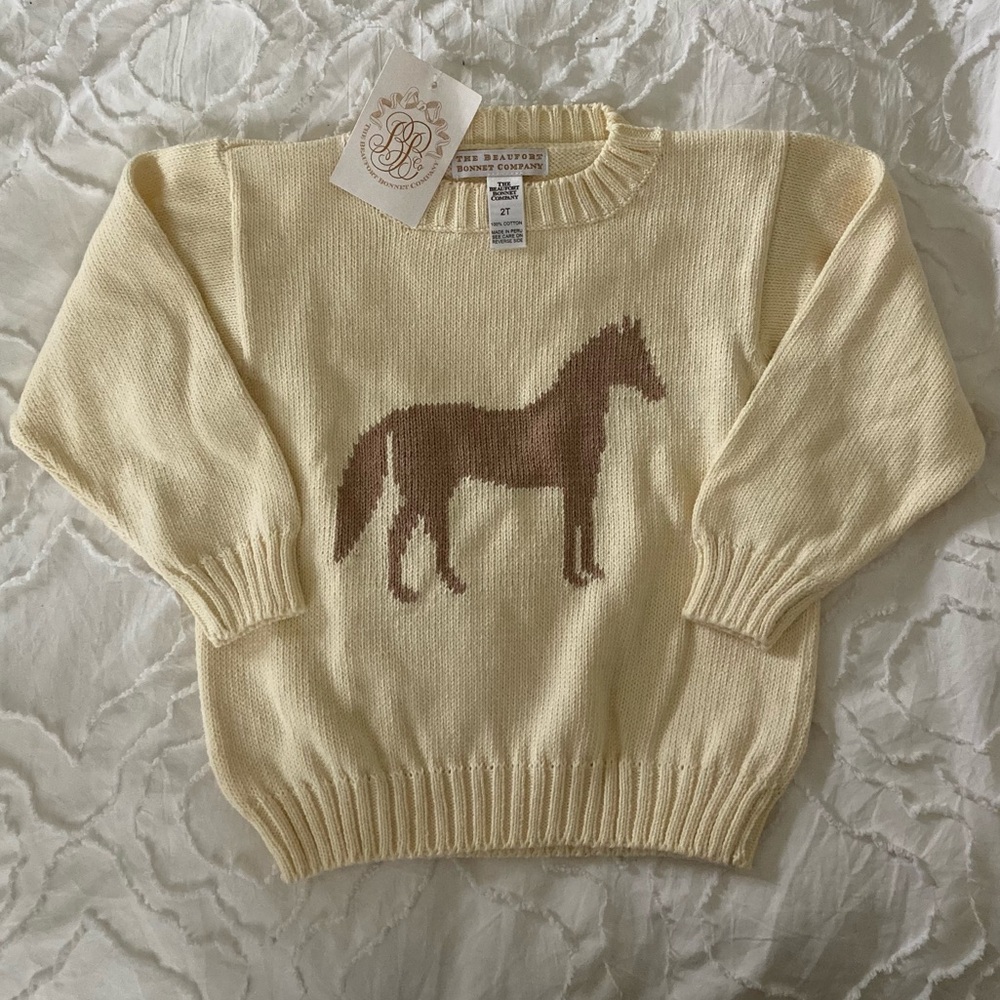 The Beaufort Bonnet Company NWT Isaac’s Intarsia Sweater - Horse/Palmetto Pearl